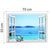 Sticker 3D adhésif fausse fenêtre mer et montagnes (50 x 70 cm)