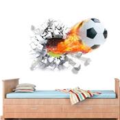 Sticker 3D adhésif ballon football traversant le mûr (50 x 70 cm)