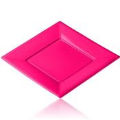 12 petites assiettes carrées fuchsia jetables PVC souple - 18 cm x 18 cm