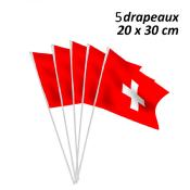 5 Drapeaux Suisse 20 x 30 cm sur tige pvc 50 cm