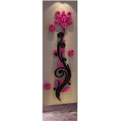 Rose design noire - fuchsia 3D miroir acrylique adhésif (38 x 100 cm)