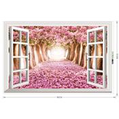 Sticker 3D adhésif fausse fenêtre forêt fleurie romantique (60 x 90 cm)