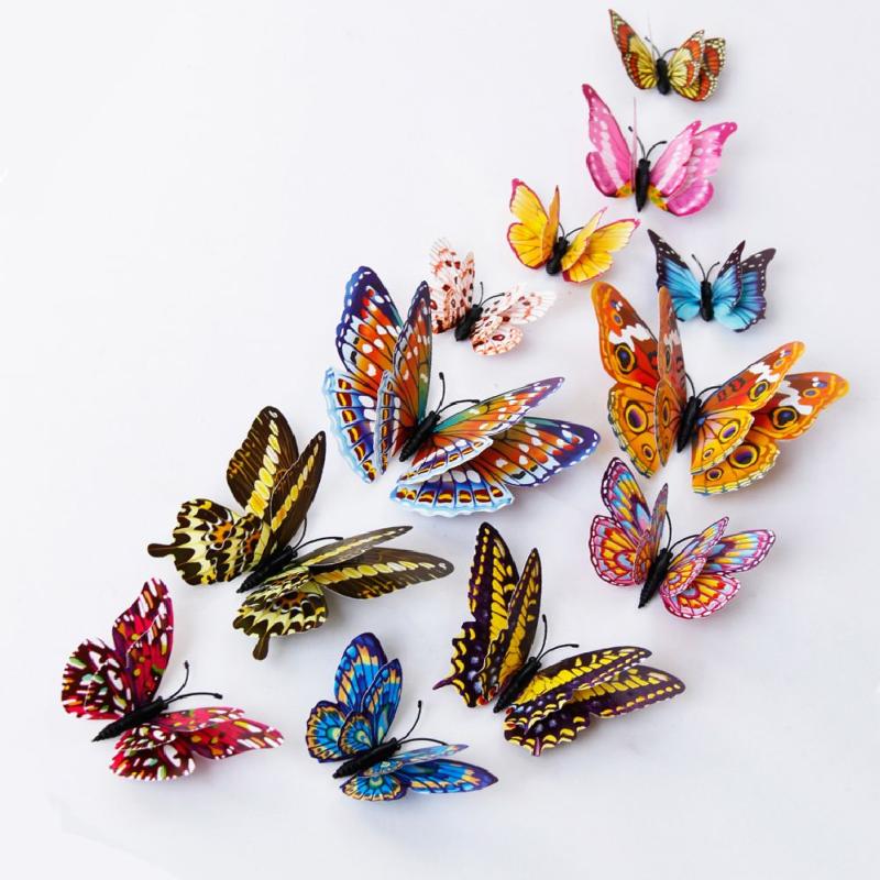 12 papillons décor 3D magnétiques - 6/10 cm