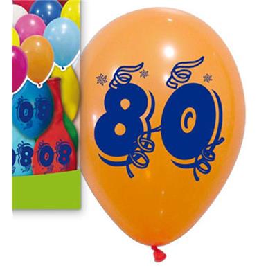 10 Ballons anniversaire 80 ans 30 cm assortis