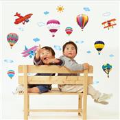 Stickers adhésifs montgolfières et avions (90 x 105 cm)