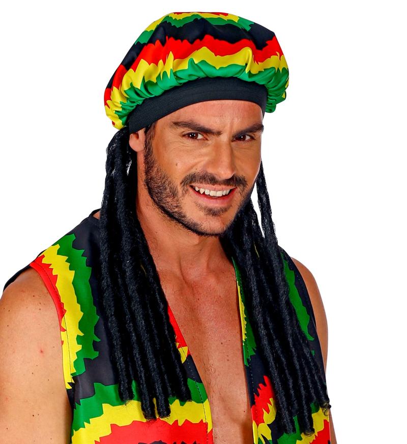 Bonnet rasta tissu avec dreadlocks adulte