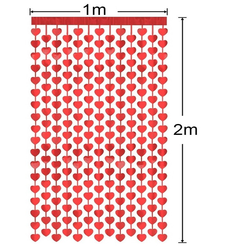 Rideau de porte frangé métallique coeur rouge : 2 x 1 mètres