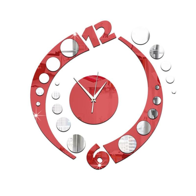 Sticker miroir horloge art design rouge - 35 x 35 cm